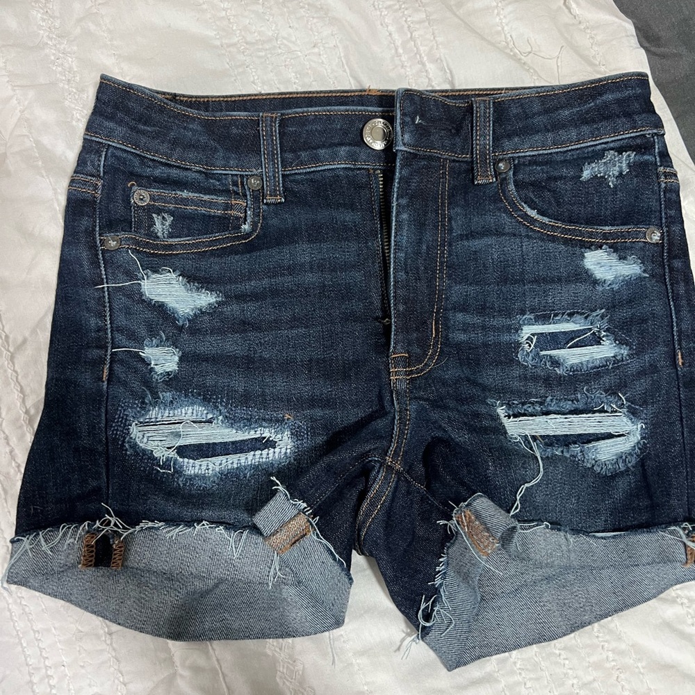 American Eagle Outfitters Dark Blue Distressed Jean Shorts